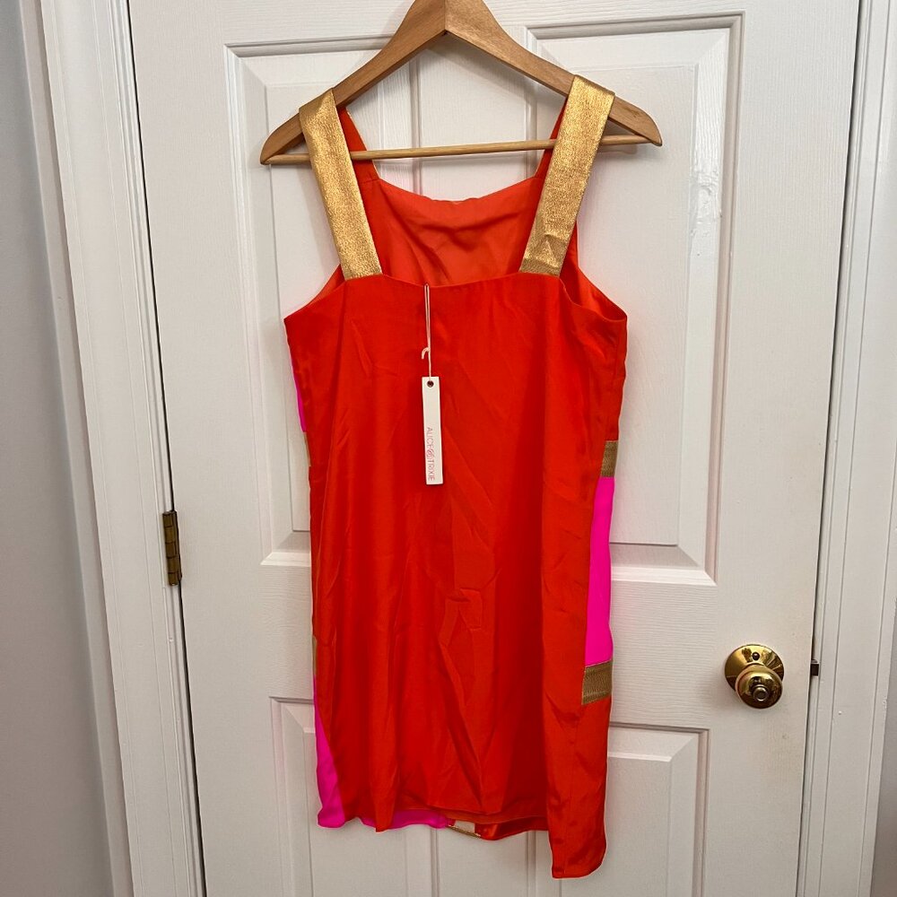 NEW Alice & Trixie Magenta Gold Color Block Mod Silk Dress Sz XS - Picture 8 of 10